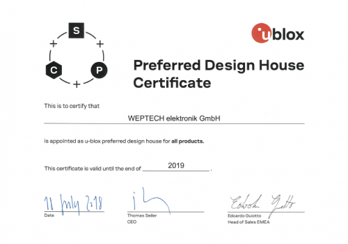 WEPTECH has been included in the u-blox Preferred Design House Partner Program